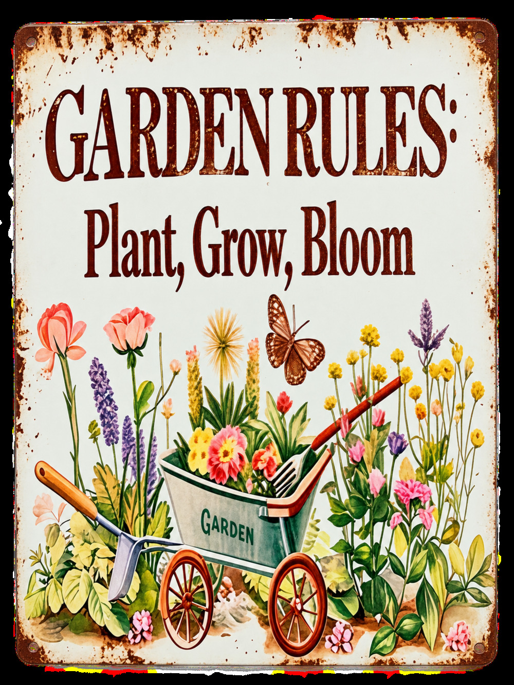 Garden Rules Plant Grow Bloom Metal Sign 8x12 Vintage Floral Wall Decor